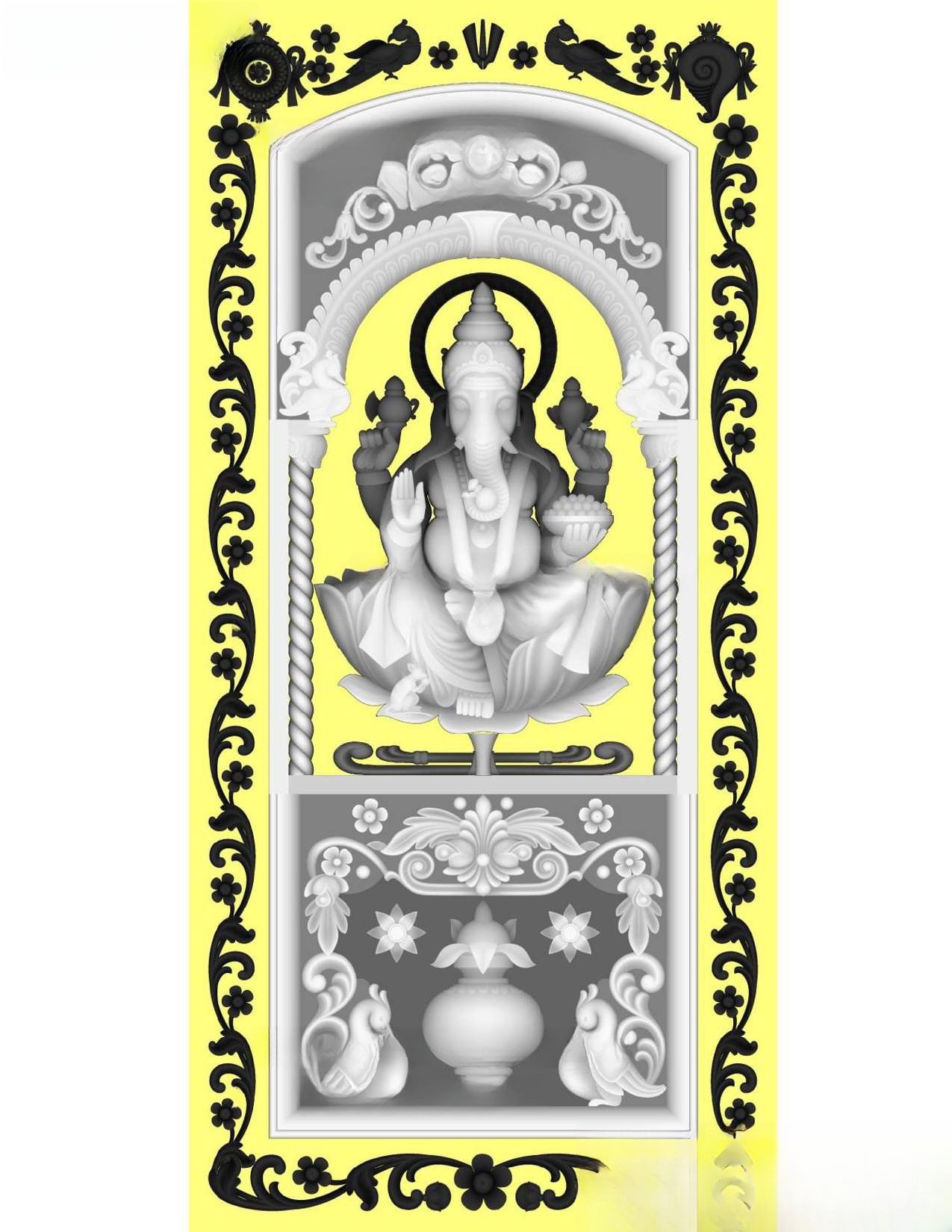MD - MIX-142 Lord Ganesha Divine Temple Door 3D Relief Model